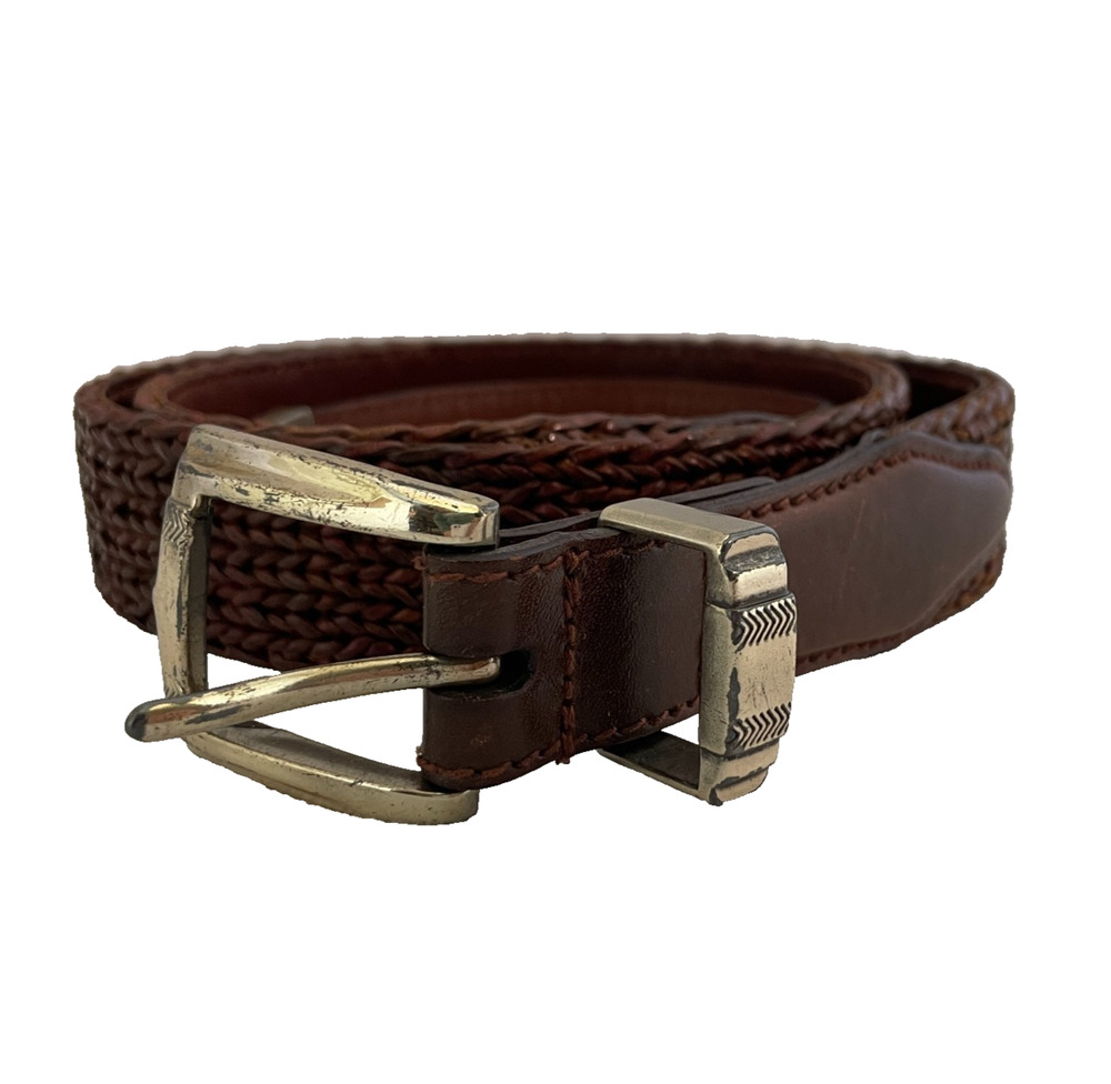 Men's 38" Genuine Leather Brown Woven Belt